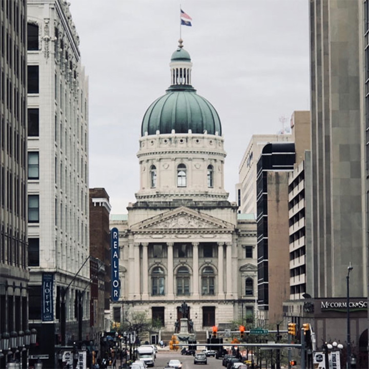 The Indiana Statehouse viewed from the street